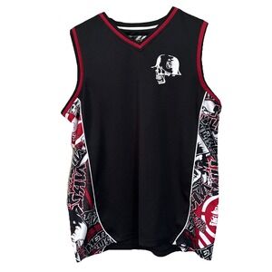 VTG Metal Mulisha L Men's Tank Top Jersey Black Red Skull‎ Y2K Embroidered
